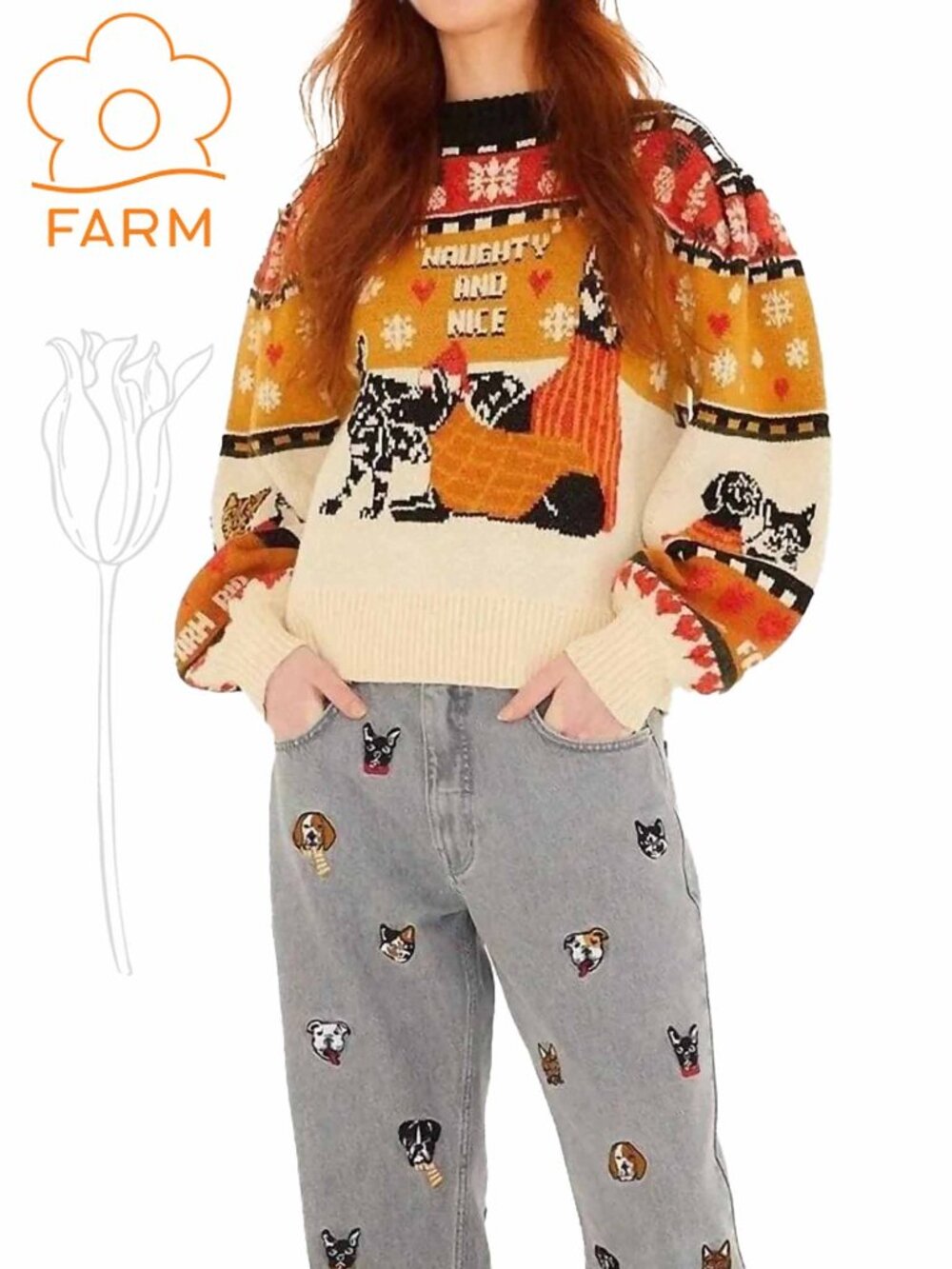 FARM Rio Naughty & Nice Fair Isle Sweater